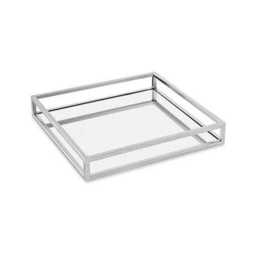 Bandeja em metal quadrada com espelho Mart 26x4cm prata