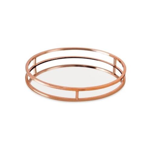 Bandeja redonda em metal com espelho Mart cobre 30cm Bandeja redonda em metal com espelho Mart cobre 30cm