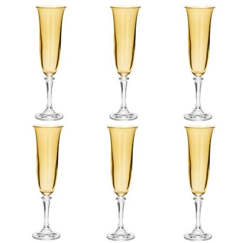 Jogo de taças champanhe em cristal Bohemia Kleopatra 6 peças 175ml ambar
