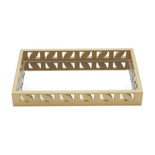 Bandeja retangular em madeira laqueada e espelho Woodart 47x34x4,5cm ouro velho Bandeja retangular em madeira laqueada e espelho Woodart 47x34x4,5cm ouro velho