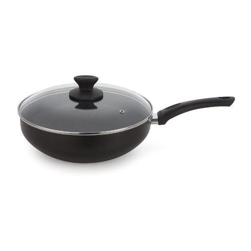 Frigideira wok com cabo e tampa em vidro Multiflon Bella 28cm preta Frigideira wok com cabo e tampa em vidro Multiflon Bella 28cm preta