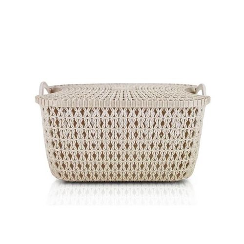 Cesto retangular organizador em plástico com tampa Jacki Design 35cm bege Cesto retangular organizador em plástico com tampa Jacki Design 35cm bege