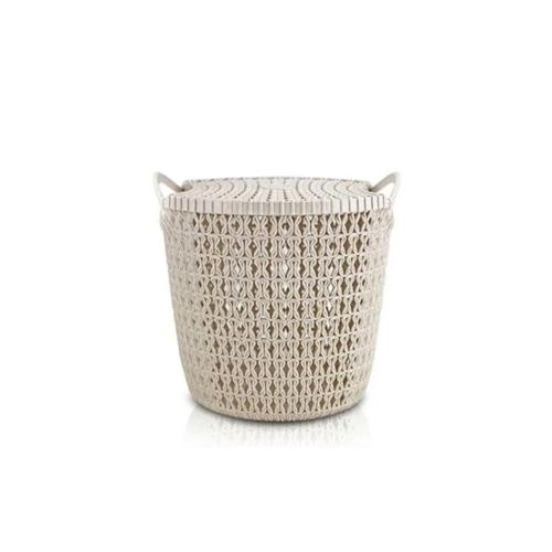 Cesto redondo organizador em plástico com tampa Jacki Desing 26cm bege Cesto redondo organizador em plástico com tampa Jacki Desing 26cm bege