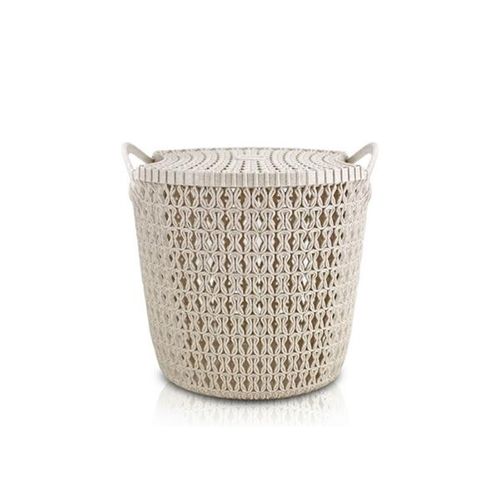 Cesto redondo organizador em plástico com tampa Jacki Desing 29cm bege Cesto redondo organizador em plástico com tampa Jacki Desing 29cm bege