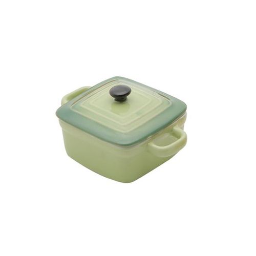 Panela quadrada em porcelana com tampa Bon Gourmet 12x8cm verde