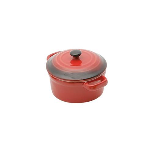 Panela redonda em porcelana com tampa Bon Gourmet 12,5x7,5cm vermelha