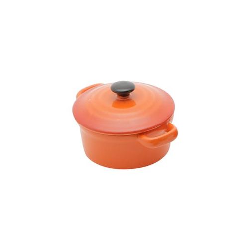 Panela redonda em porcelana com tampa Bon Gourmet 12,5x7,5cm laranja