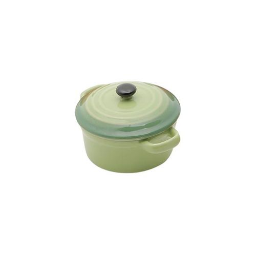 Panela redonda em porcelana com tampa Bon Gourmet 12,5x7,5cm verde