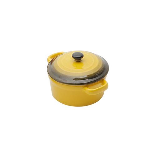 Panela redonda em porcelana com tampa Bon Gourmet 12,5x7,5cm amarela