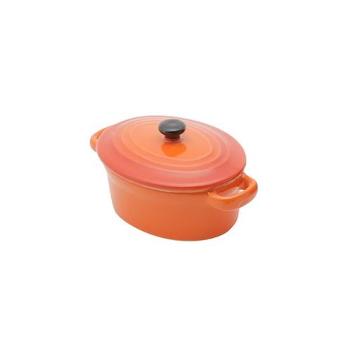 Panela oval em porcelana com tampa Bon Gourmet 15x8cm laranja