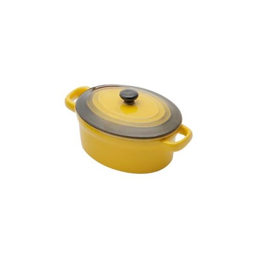 Panela oval em porcelana com tampa Bon Gourmet 15x8cm amarela
