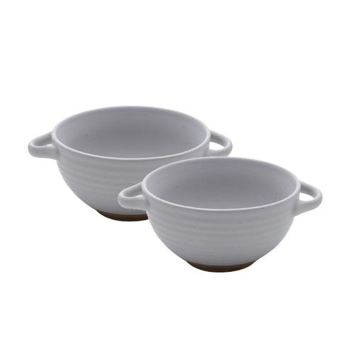 Jogo de Bowls em cerâmica com alça Bon Gourmet Romance 460ml 2 peças 6,5x12cm cinza Jogo de Bowls em cerâmica com alça Bon Gourmet Romance 460ml 2 peças 6,5x12cm cinza
