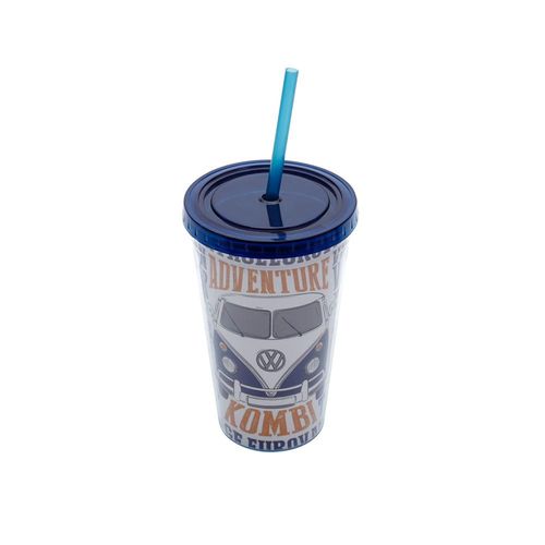 Copo em plástico com canudo Urban Kombi 500ml azul