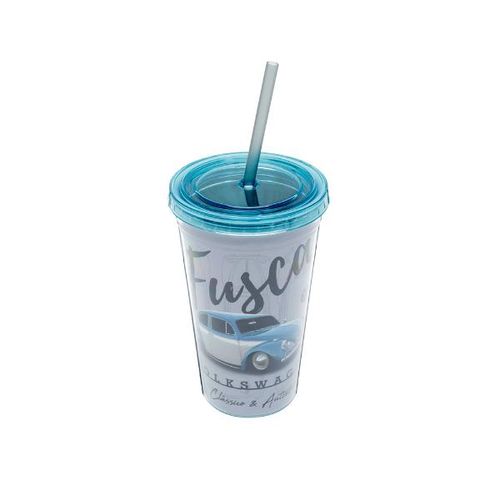 Copo em plástico com canudo Urban Fusca 500ml cinza e azul Copo em plástico com canudo Urban Fusca 500ml cinza e azul