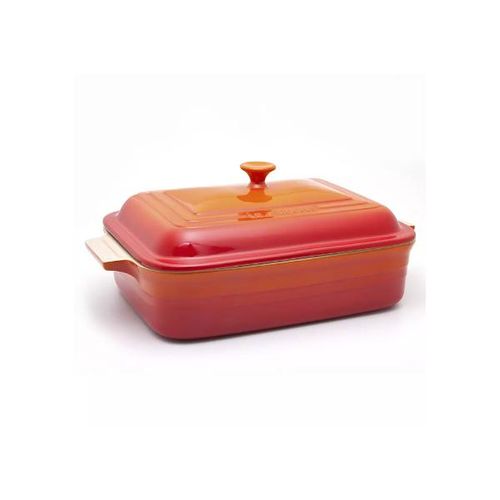 Travessa retangular com tampa em cerâmica Le Creuset 32cm laranja Travessa retangular com tampa em cerâmica Le Creuset 32cm laranja