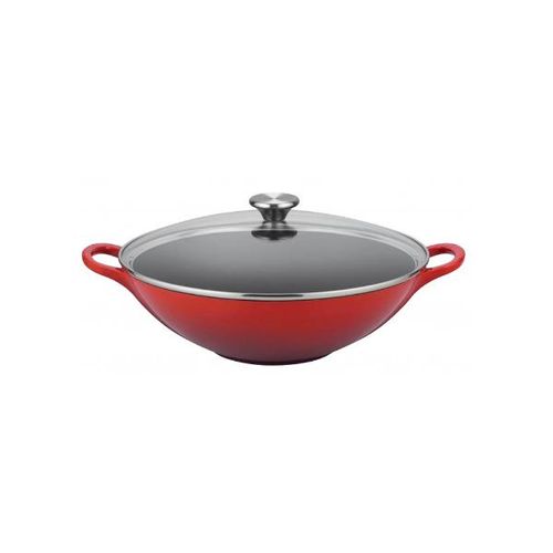 Panela Wok com tampa de vidro Le Creuset Signature 32cm vermelha Panela Wok com tampa de vidro Le Creuset Signature 32cm vermelha