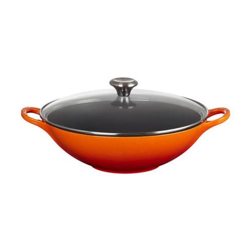 Wok em ferro com tampa de vidro Le Creuset Signature 32cm laranja Wok em ferro com tampa de vidro Le Creuset Signature 32cm laranja