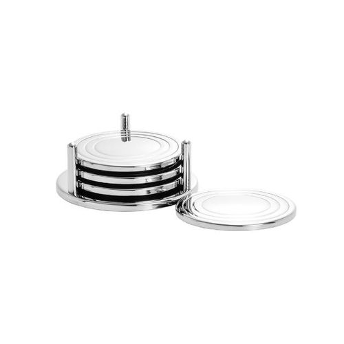 Jogo de porta-copos com suporte em prata Wolff Fillets 9cm 5 peças