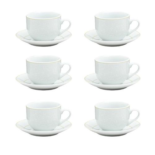 Jogo de xícaras chá em porcelana Wolff Marrocos 6 peças branco e dourado Jogo de xícaras chá em porcelana Wolff Marrocos 6 peças branco e dourado