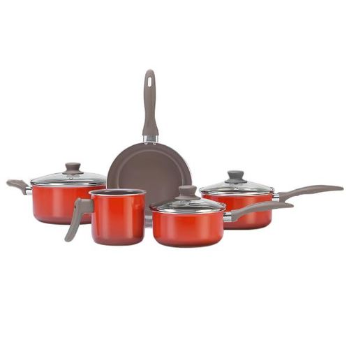 Jogo de panelas em alumínio Brinox 5 peças laranja Jogo de panelas em alumínio Brinox 5 peças laranja