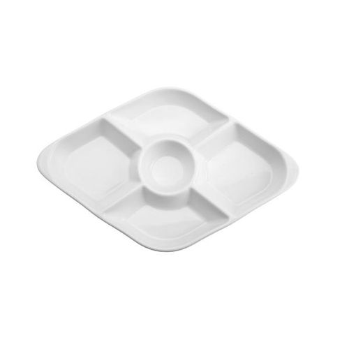Petisqueira com 5 divisórias porcelana Lyor 37x24x4cm Petisqueira com 5 divisórias porcelana Lyor 37x24x4cm