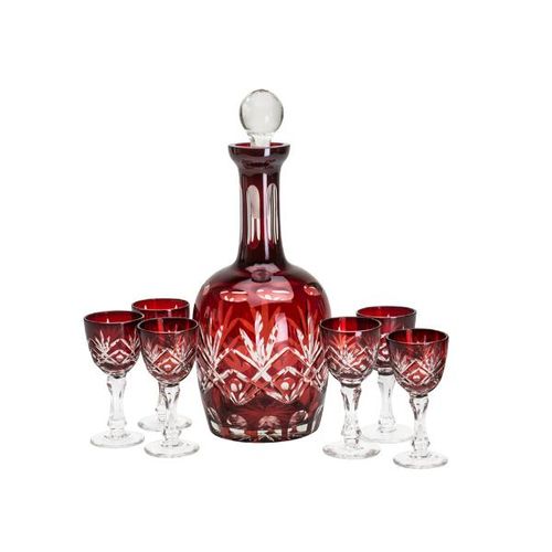 Jogo de taças de licor com garrafa cristal Wolff Palm 7 peças vermelho Jogo de taças de licor com garrafa cristal Wolff Palm 7 peças vermelho