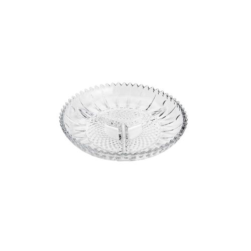 Petisqueira com 3 divisões em cristal Lyor Glory 34x4cm Petisqueira com 3 divisões em cristal Lyor Glory 34x4cm