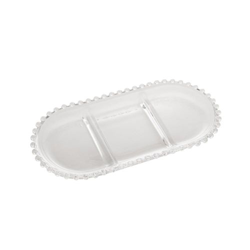 Petisqueira oval com 3 divisórias cristal Wolff Pearl 30x15x2cm