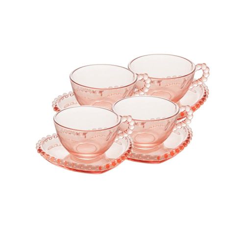 Jogo xícaras de chá em cristal Wolff Pearl Coração 180ml 4 peças rosa Jogo xícaras de chá em cristal Wolff Pearl Coração 180ml 4 peças rosa