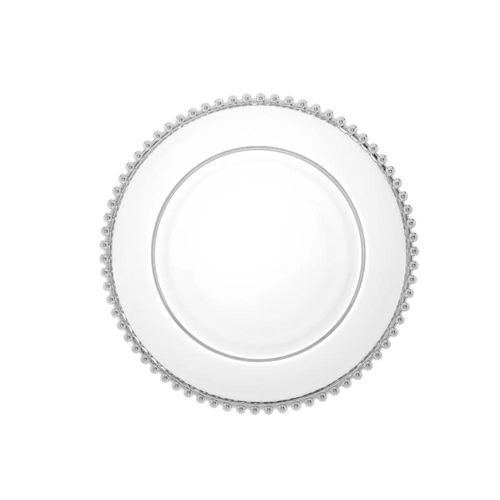 Prato em cristal Wolff Pearl 28cm borda prateada