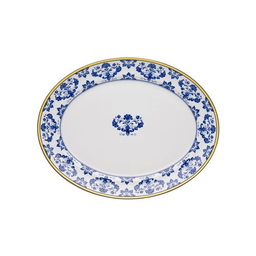 Travessa oval média em porcelana Vista alegre Castelo branco 35cm branco/azul