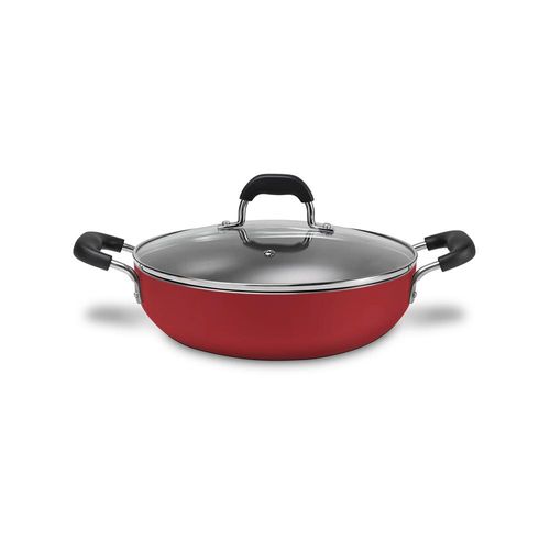 Wok com tampa em alumínio com alças Brinox Saffron 28cm vermelha Wok com tampa em alumínio com alças Brinox Saffron 28cm vermelha