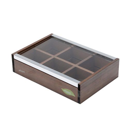 Caixa para chá com tampa de vidro Woodart Naturals 26x17x6cm Caixa para chá com tampa de vidro Woodart Naturals 26x17x6cm