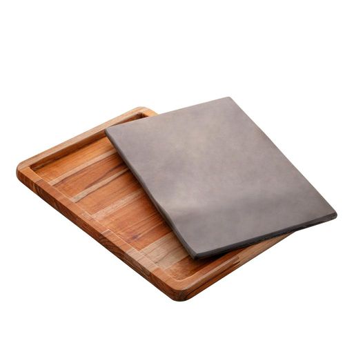 Tábua de madeira com pedra ardósia Woodart Teca 34x24cm Tábua de madeira com pedra ardósia Woodart Teca 34x24cm