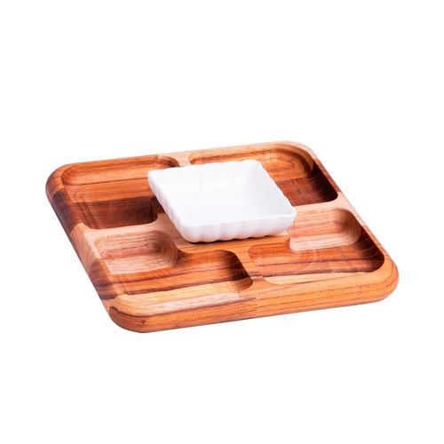 Petisqueira de madeira com bowl Woodart Teca 20x20x4cm Petisqueira de madeira com bowl Woodart Teca 20x20x4cm