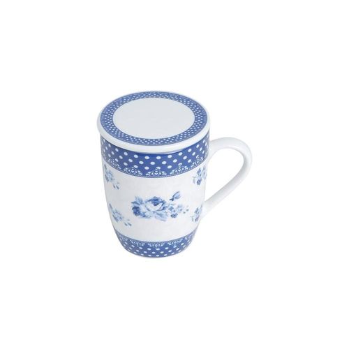 Caneca em porcelana com tampa e filtro Lyor Elsa 310ml azul