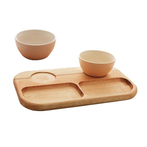 Petisqueira madeira com bowls Woodart Liptus 30x18cm salmon Petisqueira madeira com bowls Woodart Liptus 30x18cm salmon