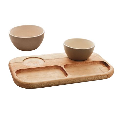 Petisqueira madeira com bowls Woodart Liptus 30x18cm cinza Petisqueira madeira com bowls Woodart Liptus 30x18cm cinza