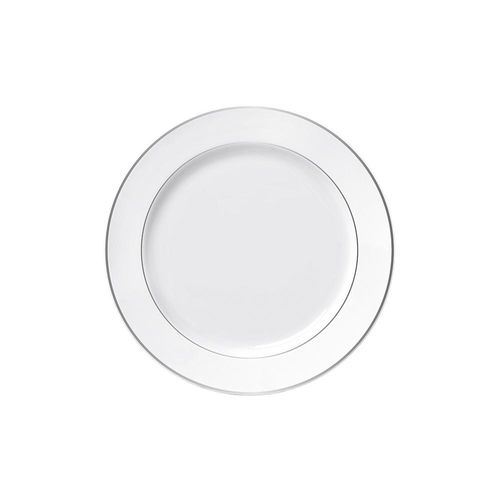 Prato raso em porcelana Germer Capri 25,5cm friso prateado
