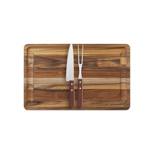 Jogo churrasco em madeira com garfo e faca Stolf Teca 48cm