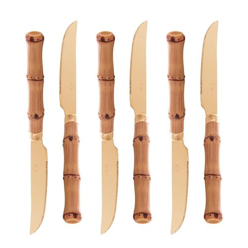 Jogo de facas para churrasco em inox com cabo plástico Lyor Bambu 22cm dourado 6 peças Jogo de facas para churrasco em inox com cabo plástico Lyor Bambu 22cm dourado 6 peças