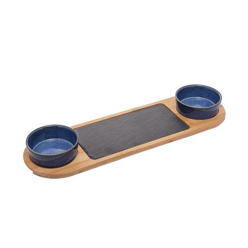 Jogo de petisqueira em cerâmica com bandeja bambu Lyor 12x40x4cm 4 peças Jogo de petisqueira em cerâmica com bandeja bambu Lyor 12x40x4cm 4 peças