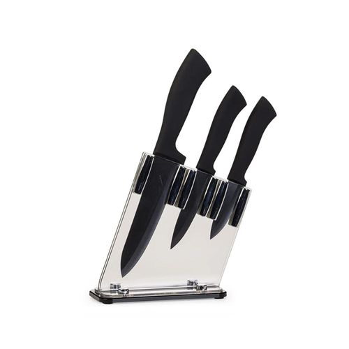 Jogo de facas em cerâmica com bloco em acrílico Kenya 3 peças preto Jogo de facas em cerâmica com bloco em acrílico Kenya 3 peças preto
