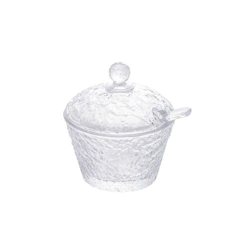 Açúcareiro em cristal martelado com colher e tampa Lyor Petra 10cm incolor