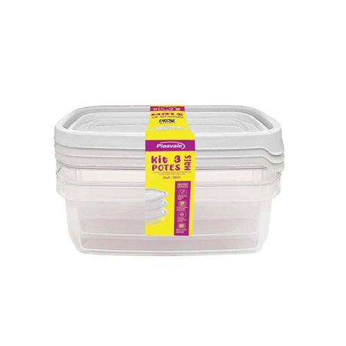 Jogo de potes em plástico Plasvale Mais 900ml 3 peças branco Jogo de potes em plástico Plasvale Mais 900ml 3 peças branco