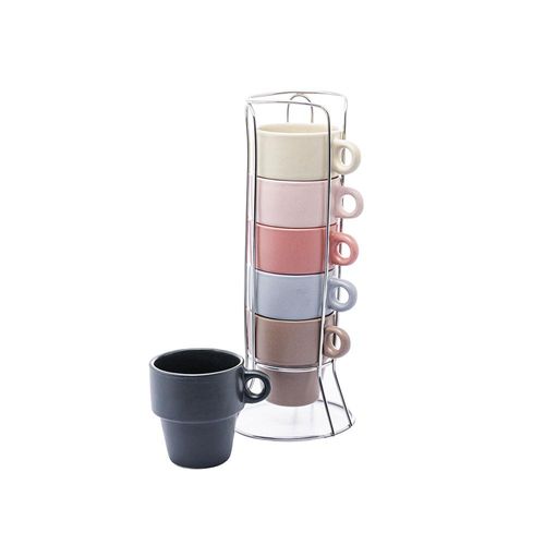 Jogo de xícaras café empilháveis em cerâmica com suporte Wolff 90ml 6 peças sortido Jogo de xícaras café empilháveis em cerâmica com suporte Wolff 90ml 6 peças sortido