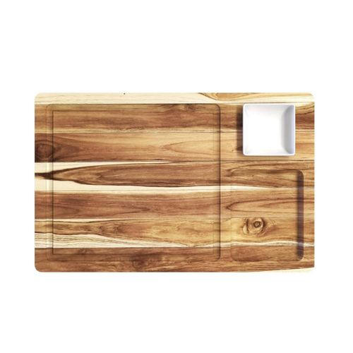 Petisqueira retangular em madeira teca 3 divisões 1 pote Stolf 39x25cm