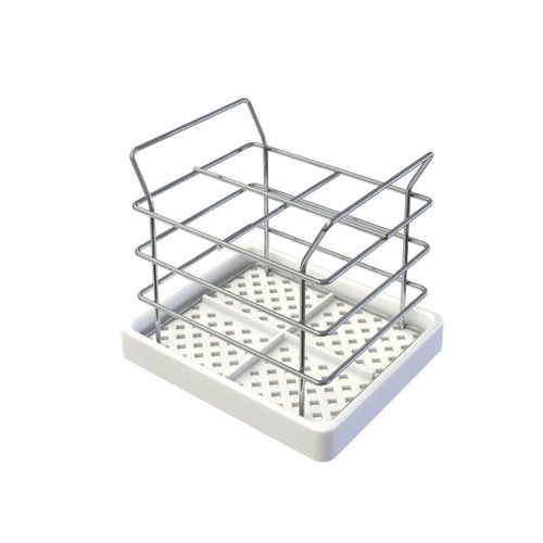 Porta-talheres aramado retangular com fundo plástico Stolf 15x13x14cm branco