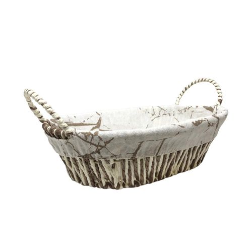 Cesta de pão oval em ferro e papel e algodão 27x20x8cm branca e marrom