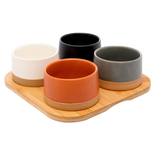Jogo de petisqueiras com bandeja em bambu Lyor 5 peças colorido Jogo de petisqueiras com bandeja em bambu Lyor 5 peças colorido